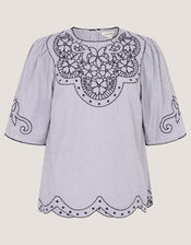 Kirsty Embroidered Stripe Top, Blue (NAVY), large