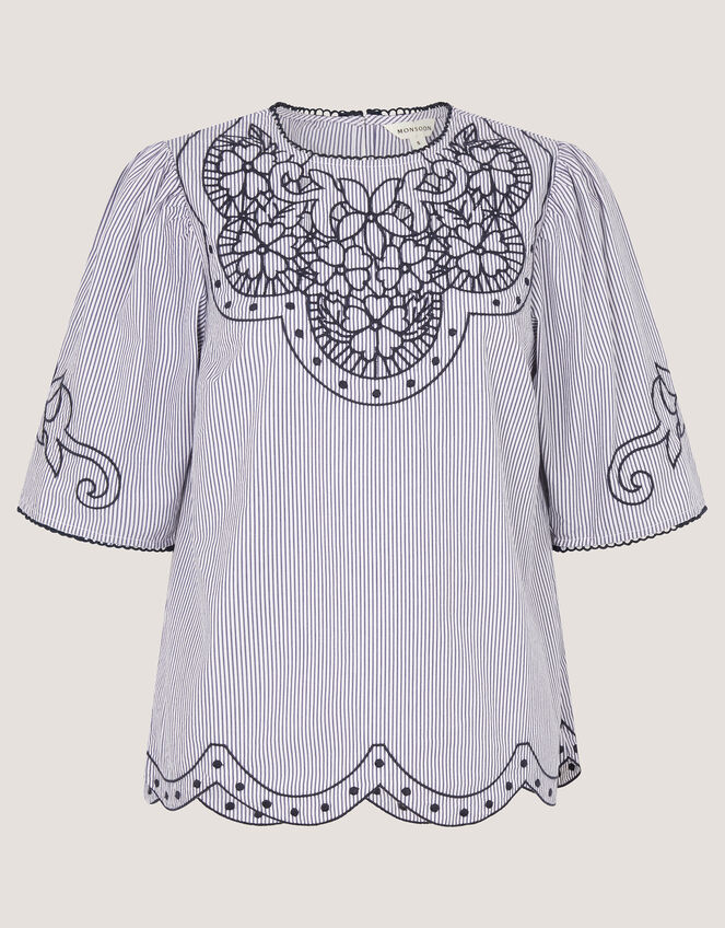 Kirsty Embroidered Stripe Top, Blue (NAVY), large