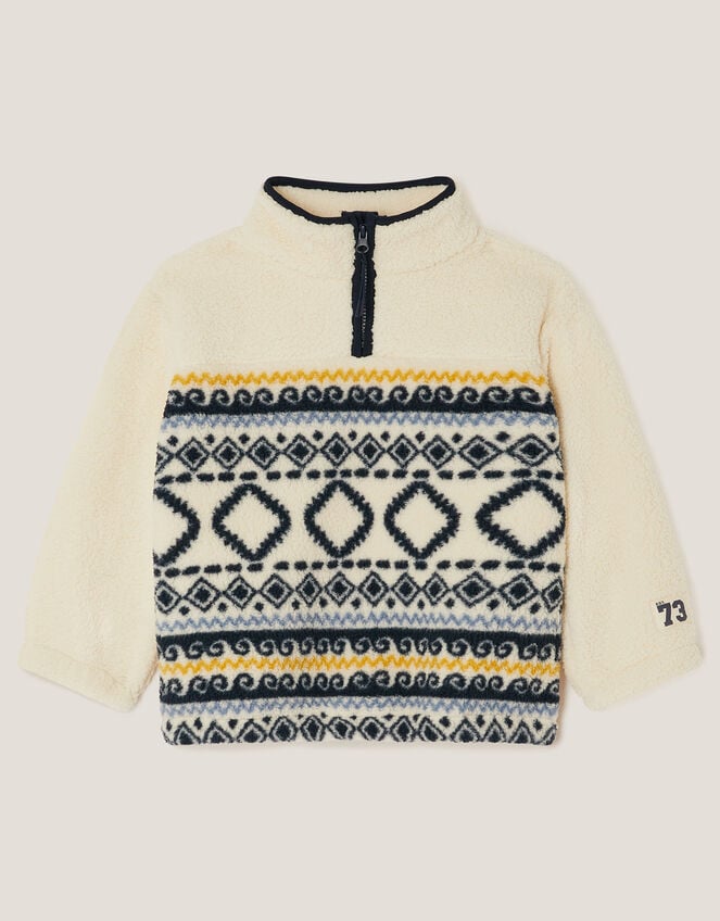 Ikat Print Half Zip Fleece, Camel (BEIGE), large