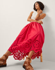 Grace Cutwork Midi Skirt , Red (RED), large