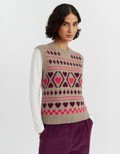 Chinti & Parker Diamond Heart Knitted Vest, Camel (OATMEAL), large