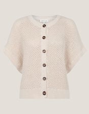 Saya Crochet Short Sleeve Cardigan, Ivory (IVORY), large