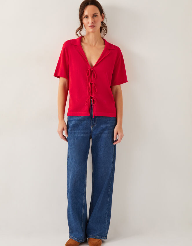 Tia Tie Knitted Cardigan, Red (RED), large