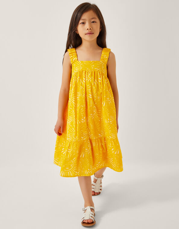 Sun Print Tier Dress, Yellow (YELLOW), large