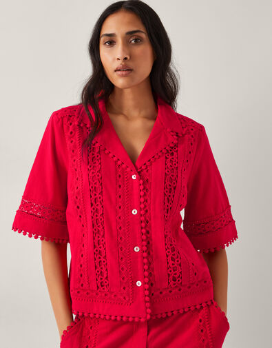 Irina Short Sleeve Lace Shirt, Red (RED), large