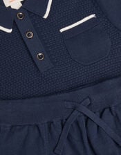 Knitted Polo Shirt and Shorts Set, Blue (NAVY), large