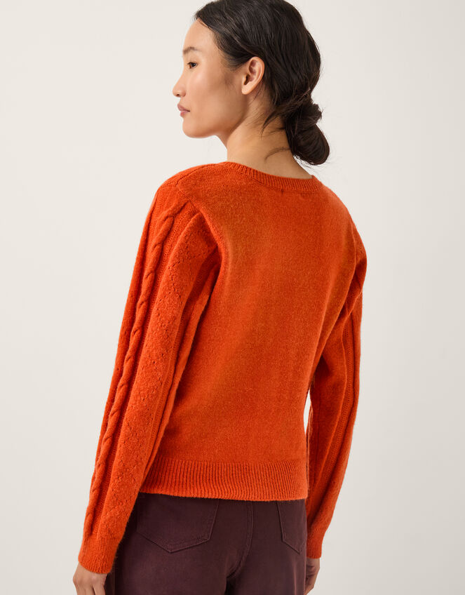 Enya Floral Cable Knit Cardigan, Orange (ORANGE), large