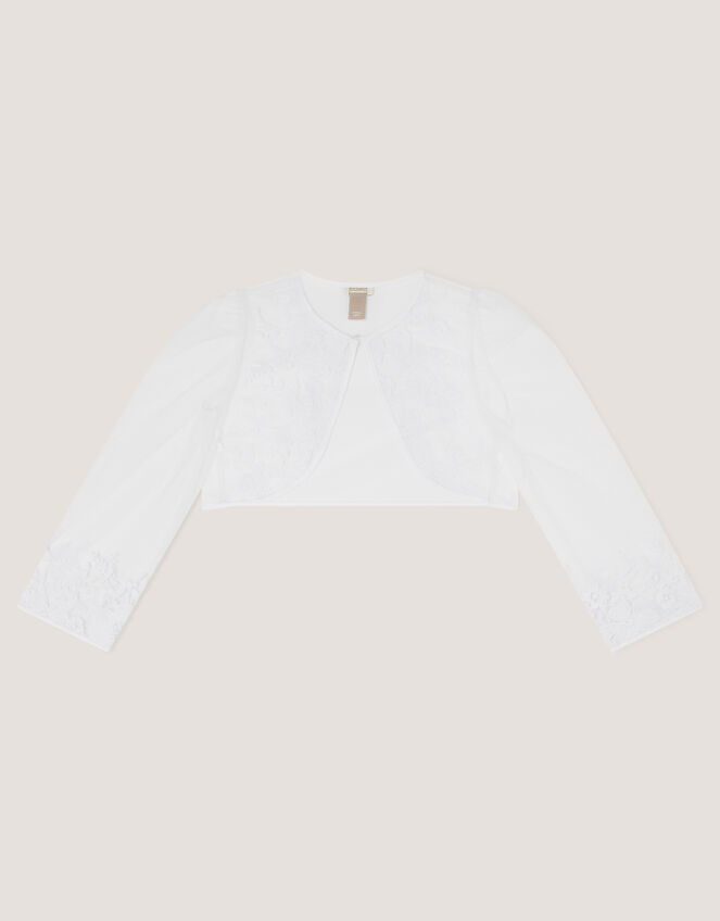 Felicity Embroidered Mesh Cardigan, White (WHITE), large