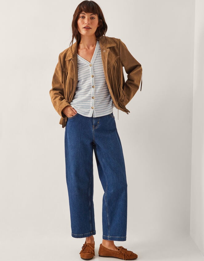 Sasha Button Stripe T-Shirt, Ivory (IVORY), large