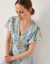 Jesse V-Neck Floral Midi Dress, Blue (PALE BLUE), large