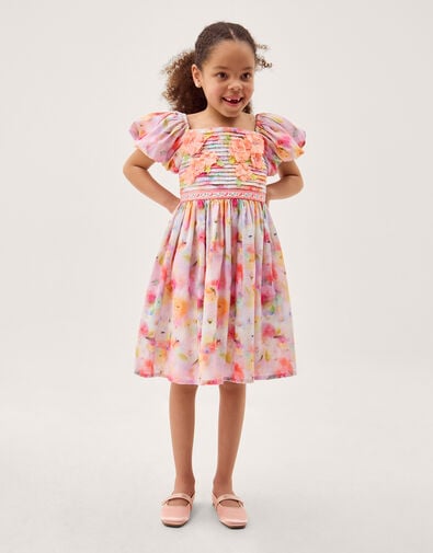 Floral Broderie Puff Sleeve Party Dress, Multi (MULTI), large