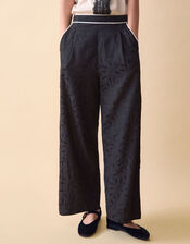 Clemence Gianna Jacquard Wide Leg Trousers, Black (BLACK), large