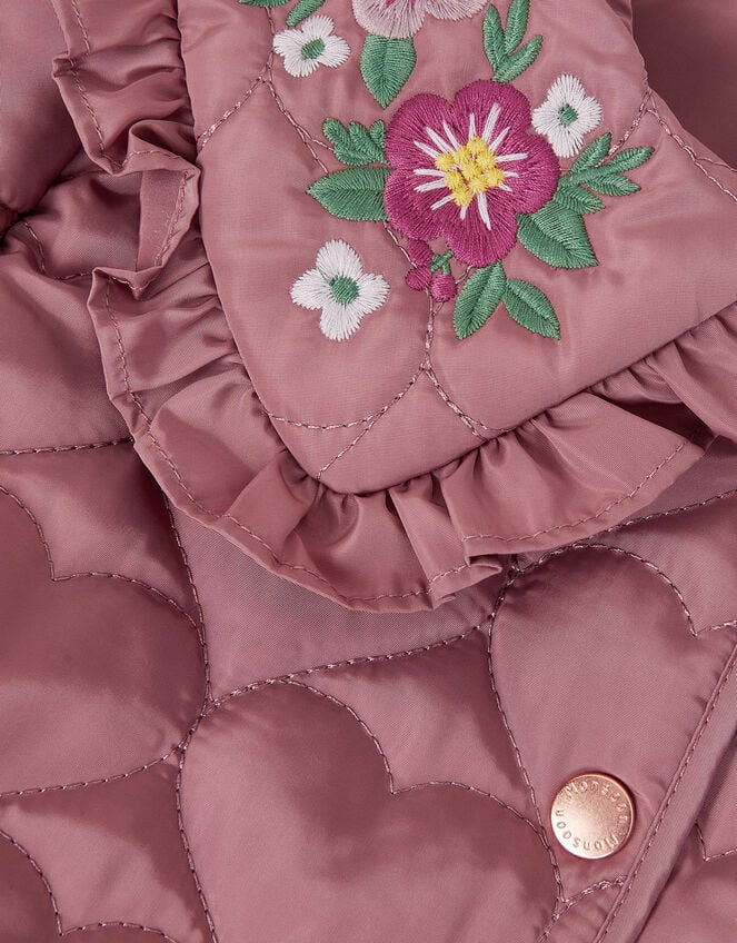 Embroidered Heart Quilted Coat, Pink (PINK), large