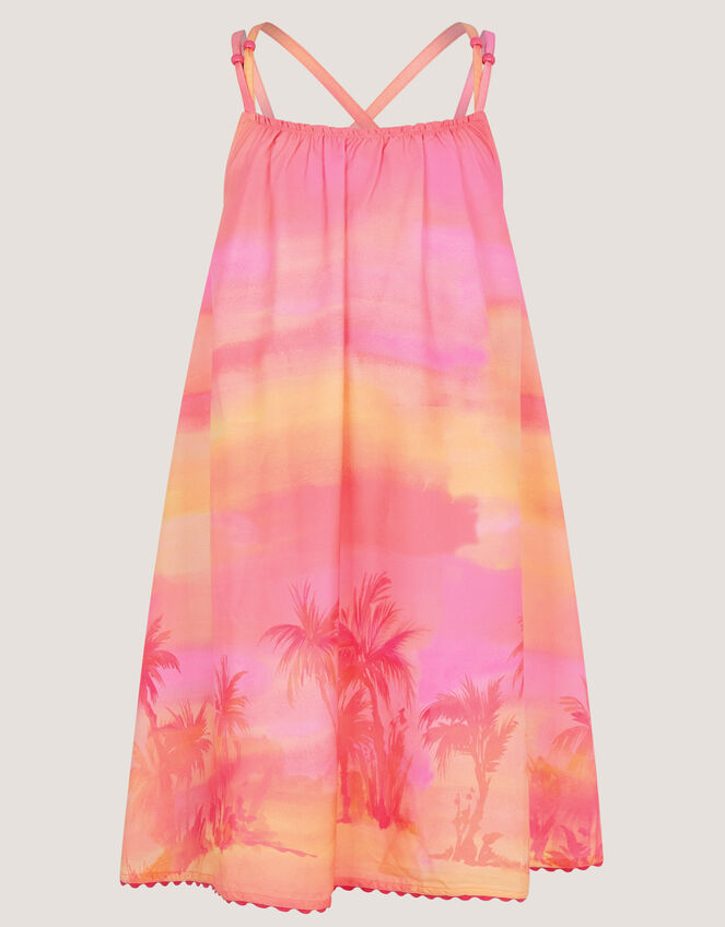 Palm Print Beach Dress, Orange (ORANGE), large