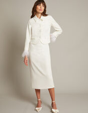 Luisa Feather Cuff Wedding Jacket, Ivory (IVORY), large