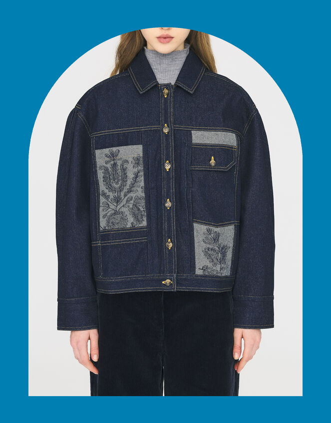 Antik Batik Ran Hand Embroidered Denim Jacket, Blue (BLUE), large