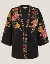 Maggie Tie-Front Embroidered Kimono, Black (BLACK), large