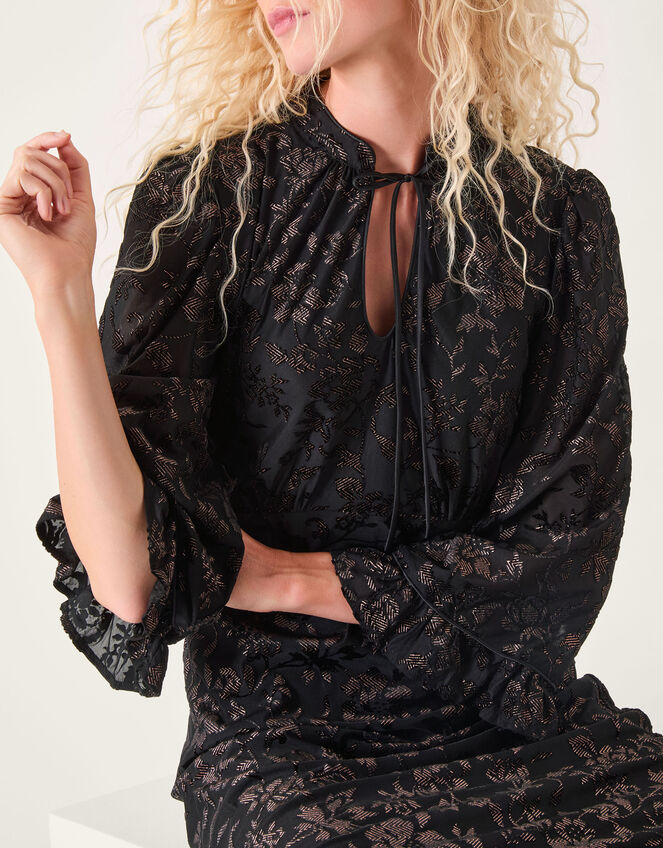 Deyla Sparkle Devoré Jersey Midi Dress, Black (BLACK), large