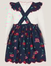 Baby Floral Top & Corduroy Pinafore Dress Set, Blue (NAVY), large