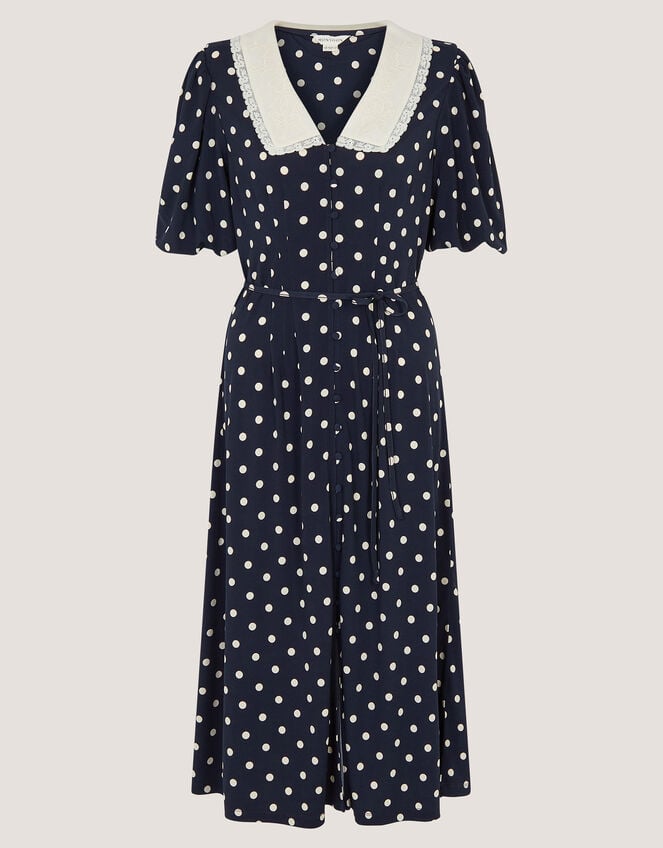 Stella Polka Dot Jersey Midi Dress, Blue (NAVY), large