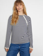 Sadie Stripe Long Sleeve Jersey Top, Blue (NAVY), large