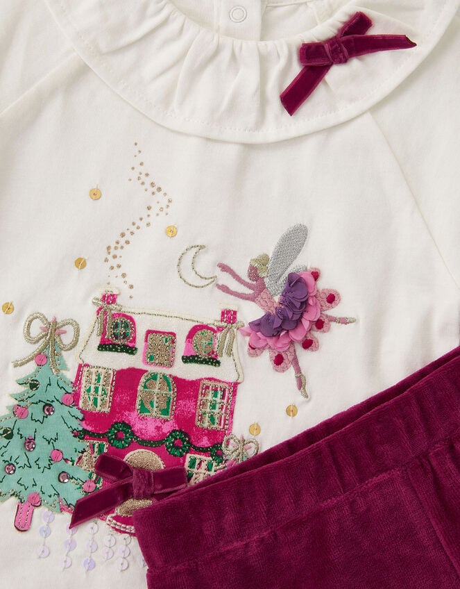 Baby Christmas Top & Velour Leggings Set, Red (BURGUNDY), large