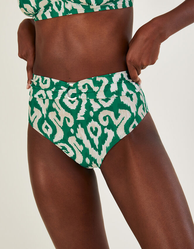 Ikat Print High Waist Bikini Bottoms, Green (GREEN), large