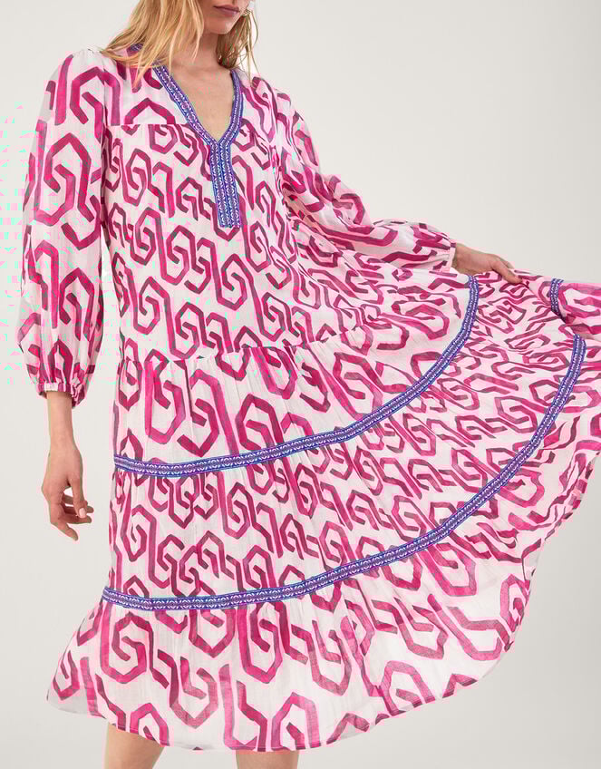 Geometric Print Kaftan Dress, Pink (PINK), large