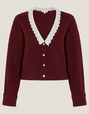 Layla Broderie V-Neck Cardigan, Red (CHERRY), large