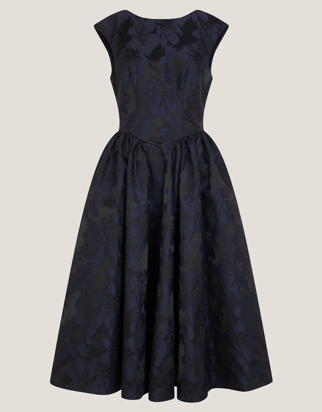 Jayda Sleeveless Floral Jacquard Midi Dress, Blue (NAVY), large