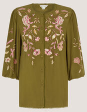 Amelie Floral Embroidered Blouse, Green (OLIVE), large