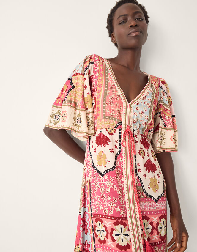 Patti Flutter Sleeve Tile Print Maxi Dress, DARK PINK, large