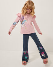 Sequin Bow Embellished Flare Leggings, Blue (NAVY), large