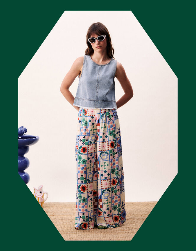 FRNCH Egeria Tile Print Wide Leg Trousers, Multi (MULTI), large