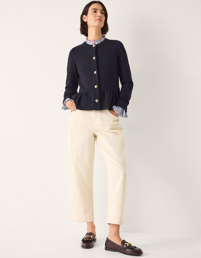 Prune Peplum Cardigan, Blue (NAVY), large