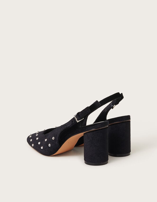 Delilah Stud Velvet Slingback Heels, Black (BLACK), large