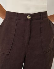 Jolie Straight Linen Trousers, Brown (CHOCOLATE), large