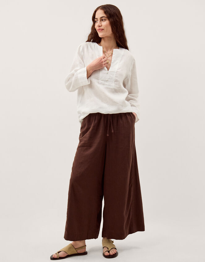 Alexis Knot Button Linen Top, White (WHITE), large