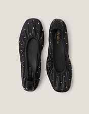 Mila Leather Stud Ballet Pumps, Black (BLACK), large