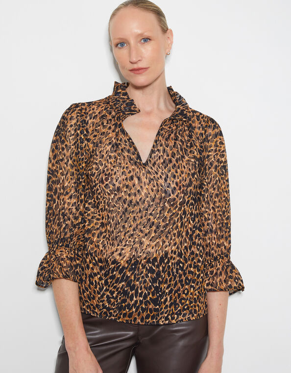 Liza Leopard Print Blouse, Brown (BROWN), large