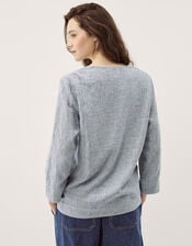 Alexis Stripe Linen-Blend Top, Blue (NAVY), large