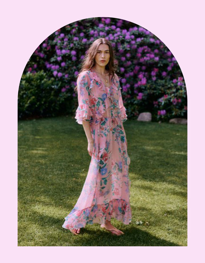 Moliin Kirsten V-Neck Floral Maxi Dress, Pink (PINK), large