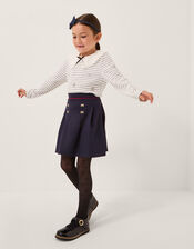 Bow Ponte Pleated Skirt, Blue (NAVY), large