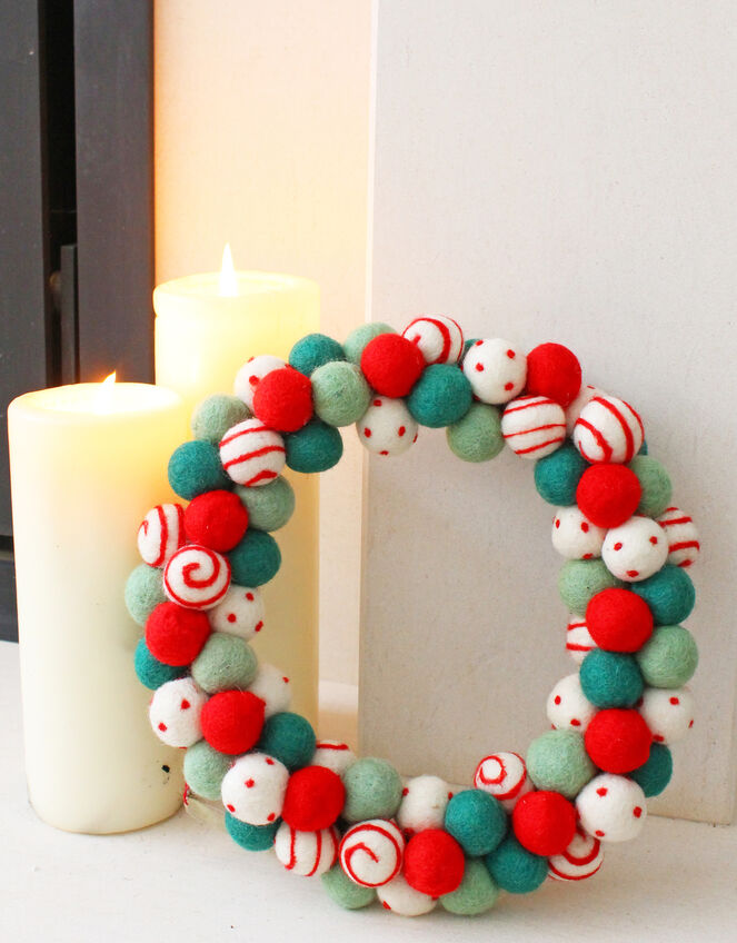 Fiona Walker Felt Pom Pom Christmas Wreath, , large