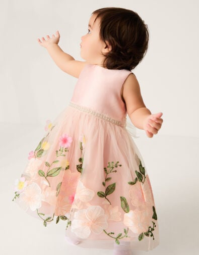 Baby Olene Floral Embroidered Tulle Dress, Pink (PALE PINK), large