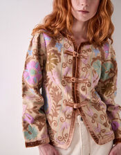 East Calla Floral Embroidered Jacket, Camel (BEIGE), large