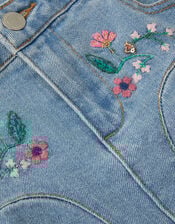 Floral Embroidered Denim Mini Skirt, Blue (BLUE), large