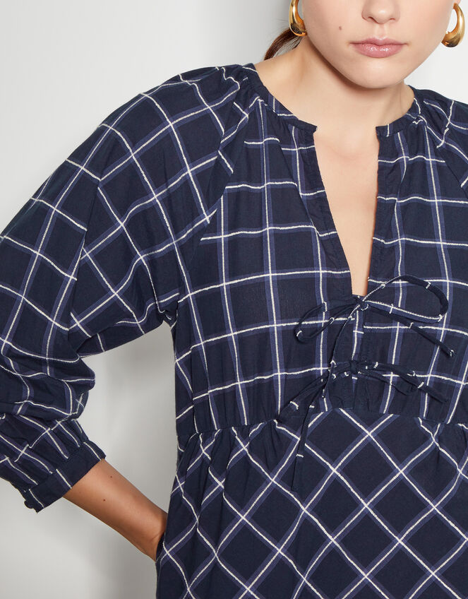 Frankie Tie Front Check Print Maxi Dress, Blue (NAVY), large