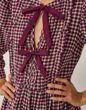 Agatha Tie Front Check Midi Dress, Red (CHERRY), large