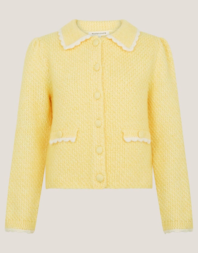 Nina Scalloped Collar Cardigan, Yellow (YELLOW), large